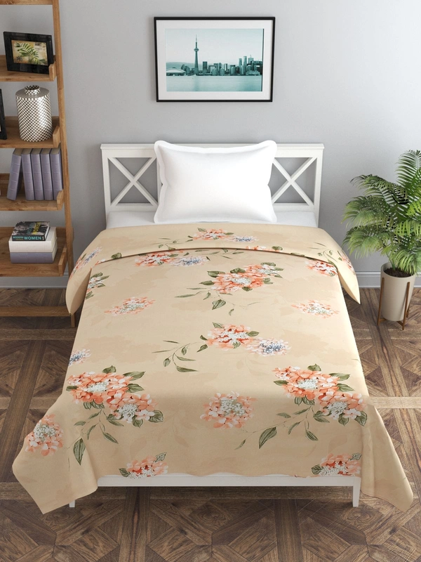 MORADO Glace Cotton Single / Duvet Cover / Rajai Cover / Blanket Cover with Zipper (60x90 Inches, Peach Floral) - Peach