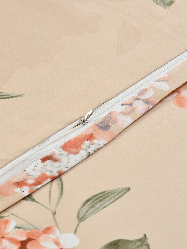 MORADO Glace Cotton Single / Duvet Cover / Rajai Cover / Blanket Cover with Zipper (60x90 Inches, Peach Floral) - Peach