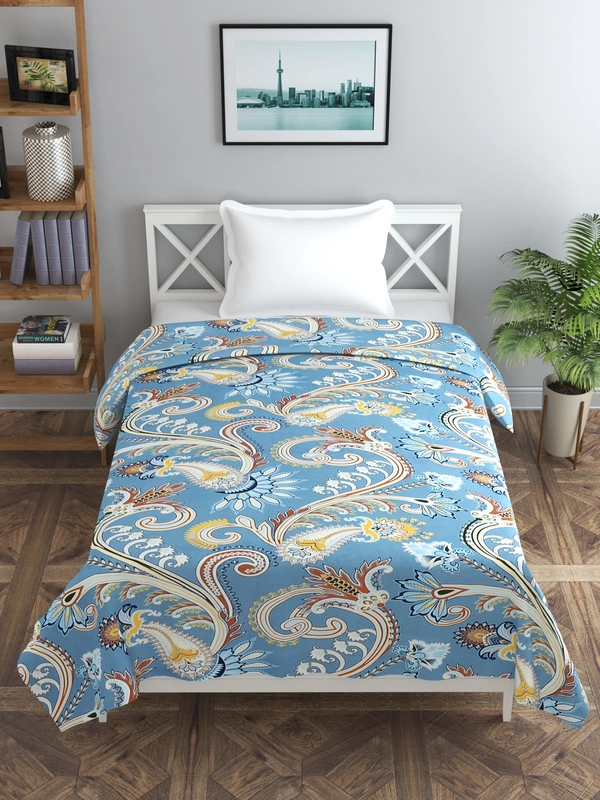 MORADO Glace Cotton Single / Duvet Cover / Rajai Cover / Blanket Cover with Zipper (60x90 Inches, Offwhite Blue) - 60x90 Inches, Blue