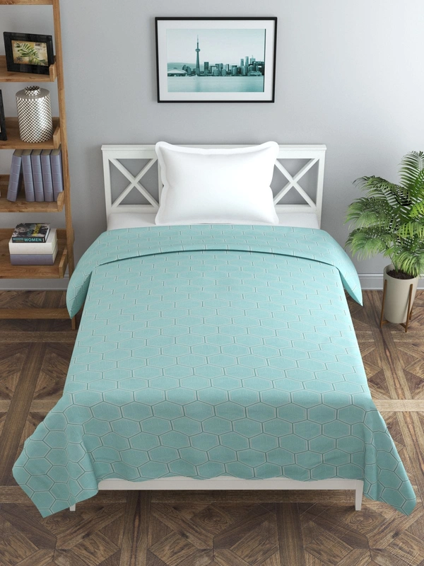 MORADO Glace Cotton Single Duvet Cover/Rajai Cover/Blanket Cover with Zipper (60x90 Inch, Green Hexagon) - 60x90 Inches, Green