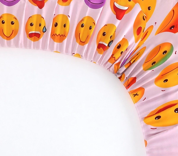 MORADO Premium Glace Cotton Elastic Fitted Double Bedsheet with 2 Pillow Covers (72x78x8 Inches) - Pink