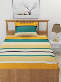 MORADO Premium Glace Cotton Elastic Fitted Single Bedsheet with 1 Pillow Cover (36x72x8 Inches) - Multicolor