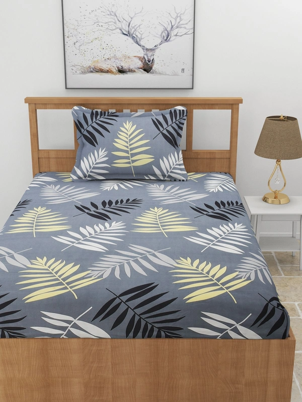 MORADO Premium Glace Cotton Elastic Fitted Single Bedsheet with 1 Pillow Cover (36x72x8 Inches) - Grey