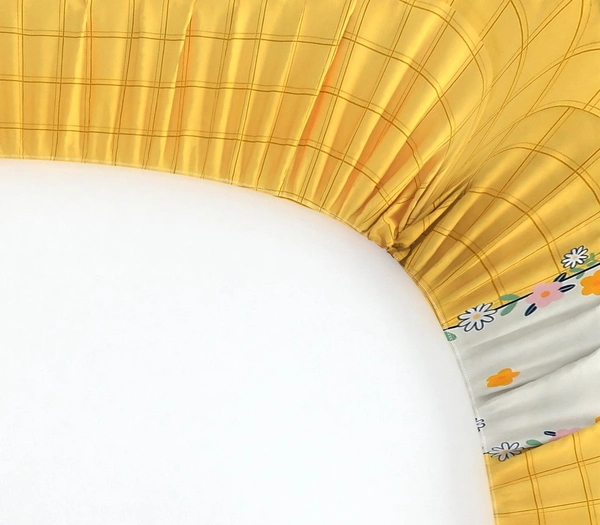 MORADO Premium Glace Cotton Elastic Fitted Double Bedsheet with 2 Pillow Covers (72x78x8 Inches) - Yellow