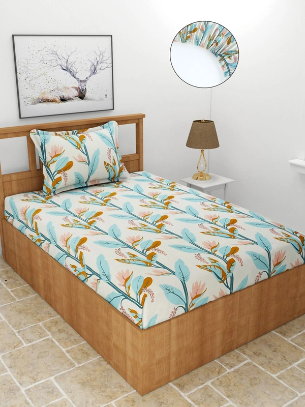 MORADO Premium Glace Cotton Elastic Fitted Single Bedsheet with 1 Pillow Cover (36x72x8 Inches) - Green