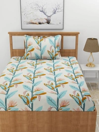 MORADO Premium Glace Cotton Single Bedsheet with 1 King Size Pillow Cover (60x90 Inches) - Green