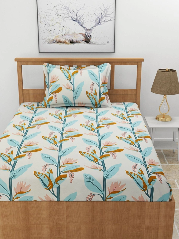 MORADO Premium Glace Cotton Single Bedsheet with 1 King Size Pillow Cover (60x90 Inches) - Green