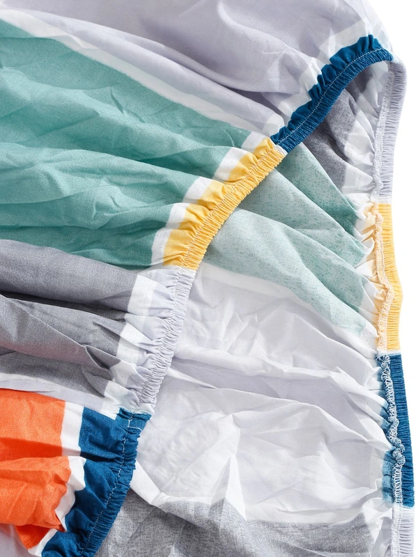 MORADO Premium Glace Cotton Elastic Fitted Double Bedsheet with 2 Pillow Covers (72x78x8 Inches) - Multicolor