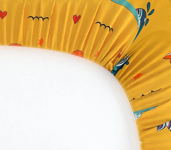 MORADO Premium Glace Cotton Elastic Fitted Double Bedsheet with 2 Pillow Covers (72x78x8 Inches) - Yellow