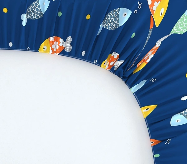 MORADO Premium Glace Cotton Elastic Fitted Single Bedsheet with 1 Pillow Cover (36x72x8 Inches) - Blue