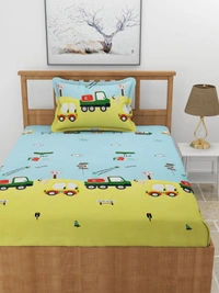 MORADO Premium Glace Cotton Single Bedsheet with 1 King Size Pillow Cover (60x90 Inches) - Yellow