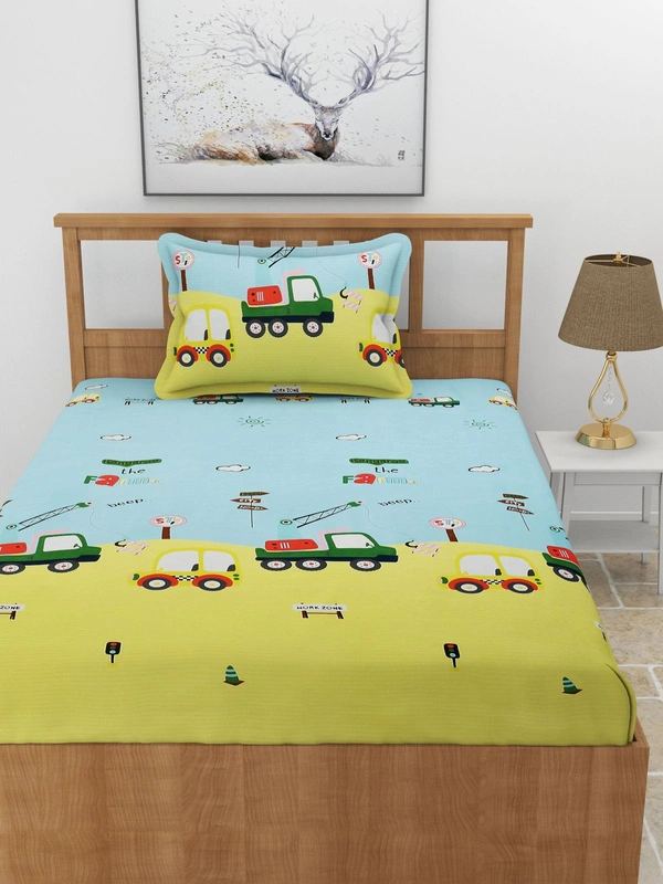 MORADO Premium Glace Cotton Single Bedsheet with 1 King Size Pillow Cover (60x90 Inches) - Yellow