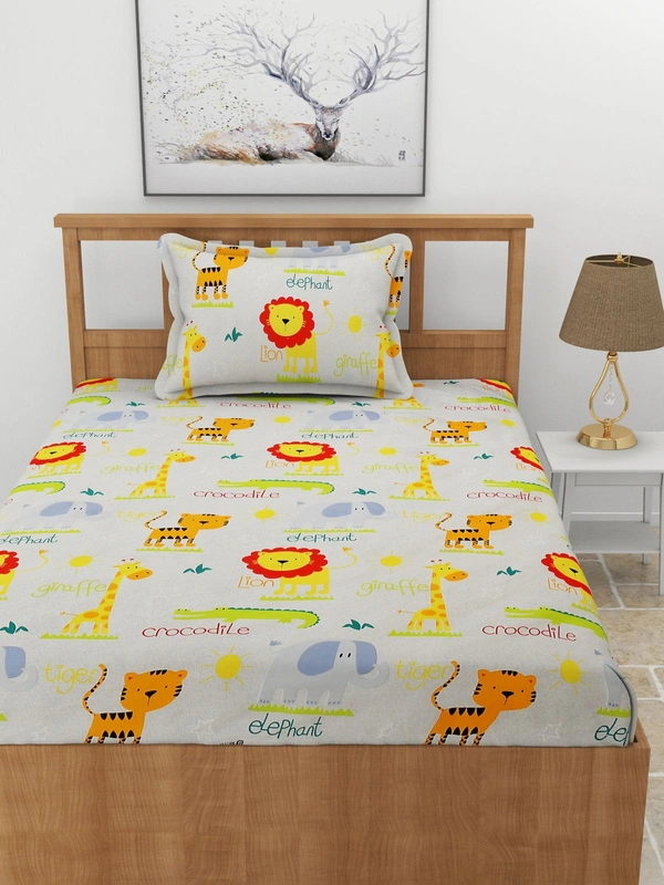 MORADO Premium Glace Cotton Single Bedsheet with 1 King Size Pillow Cover (60x90 Inches) - Offwhite