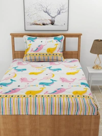 MORADO Premium Glace Cotton Single Bedsheet with 1 King Size Pillow Cover (60x90 Inches) - Offwhite