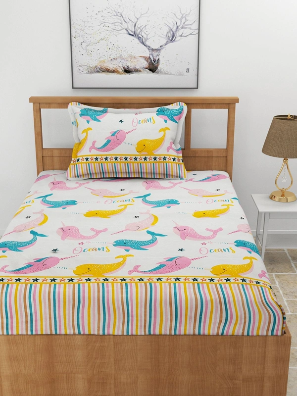 MORADO Premium Glace Cotton Single Bedsheet with 1 King Size Pillow Cover (60x90 Inches) - Offwhite