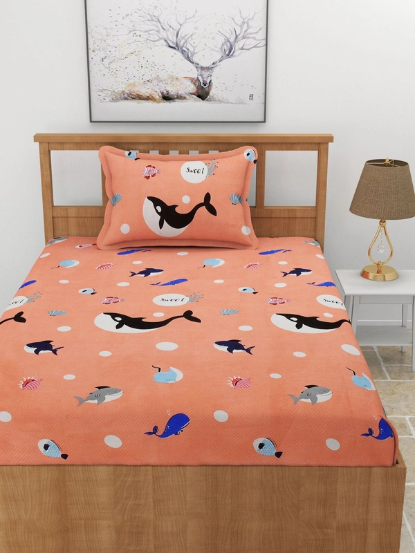 MORADO Premium Glace Cotton Single Bedsheet with 1 King Size Pillow Cover (60x90 Inches) - Pink