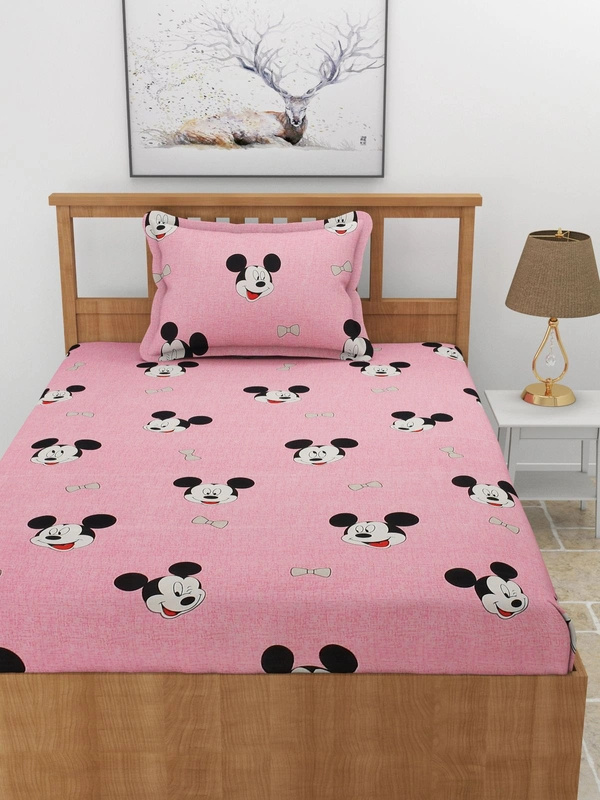 MORADO Premium Glace Cotton Single Bedsheet with 1 King Size Pillow Cover (60x90 Inches) - Pink