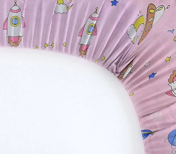 MORADO Premium Glace Cotton Elastic Fitted Single Bedsheet with 1 Pillow Cover (36x72x8 Inches) - Pink