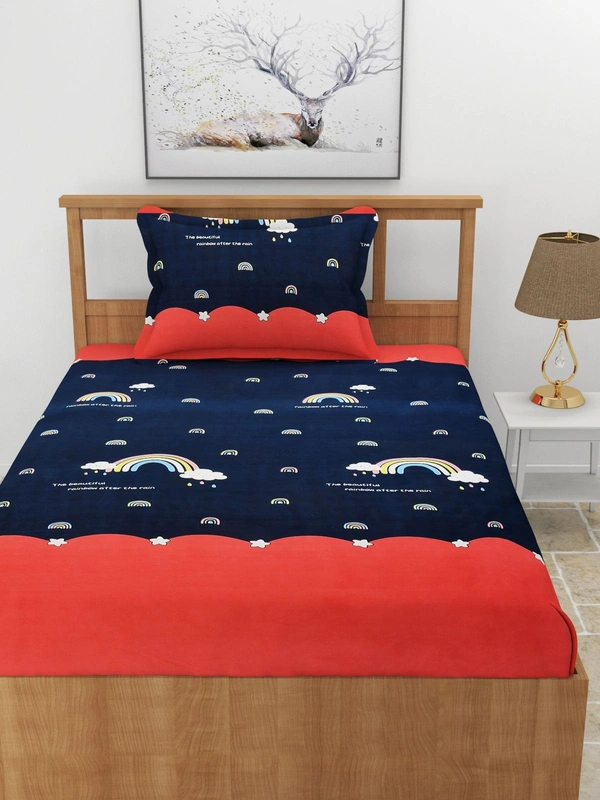 MORADO Premium Glace Cotton Elastic Fitted Single Bedsheet with 1 Pillow Cover (36x72x8 Inches) - Multicolor