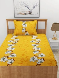 MORADO Premium Glace Cotton Single Bedsheet with 1 King Size Pillow Cover (60x90 Inches) - Mustard