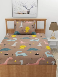 MORADO Premium Glace Cotton Elastic Fitted Single Bedsheet with 1 Pillow Cover (36x72x8 Inches) - Brown