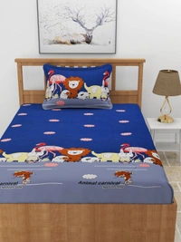 MORADO Premium Glace Cotton Elastic Fitted Single Bedsheet with 1 Pillow Cover (36x72x8 Inches) - Multicolor