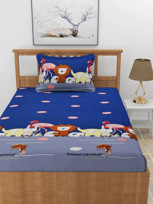 MORADO Premium Glace Cotton Elastic Fitted Single Bedsheet with 1 Pillow Cover (36x72x8 Inches) - Multicolor