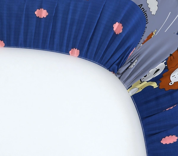 MORADO Premium Glace Cotton Elastic Fitted Single Bedsheet with 1 Pillow Cover (36x72x8 Inches) - Multicolor