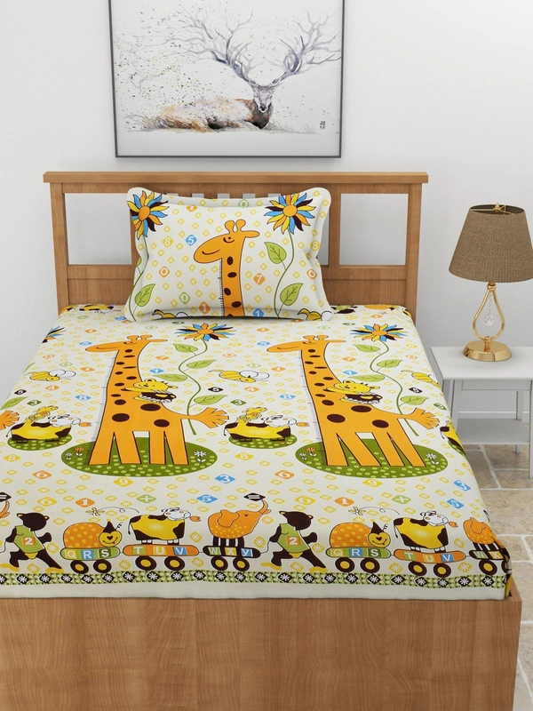 MORADO Premium Glace Cotton Single Bedsheet with 1 King Size Pillow Cover (60x90 Inches) - Yellow