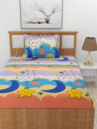 MORADO Premium Glace Cotton Single Bedsheet with 1 King Size Pillow Cover (60x90 Inches) - Multicolor