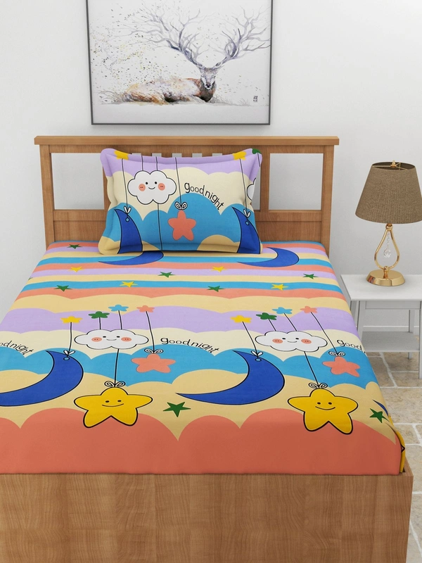 MORADO Premium Glace Cotton Single Bedsheet with 1 King Size Pillow Cover (60x90 Inches) - Multicolor