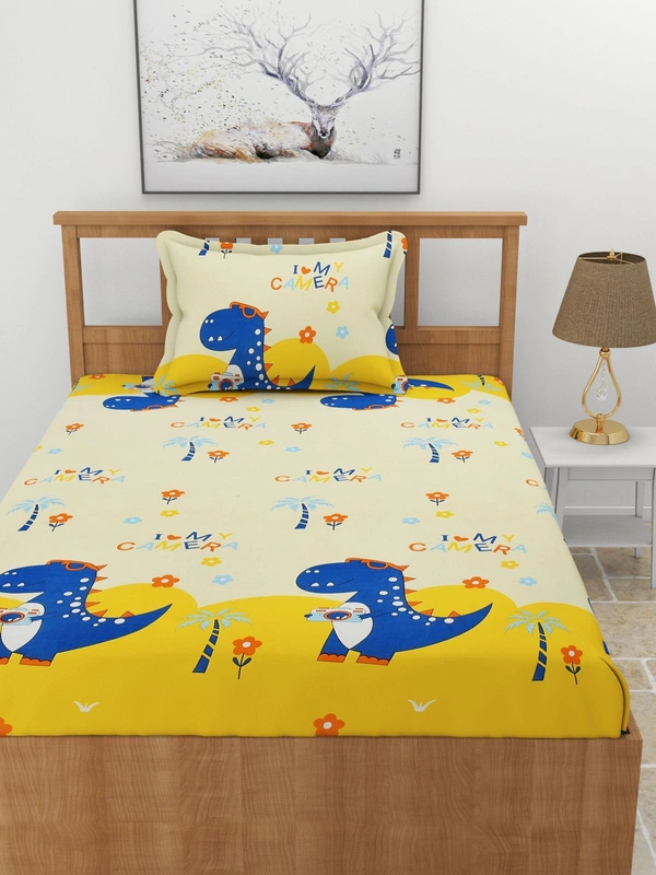 MORADO Premium Glace Cotton Single Bedsheet with 1 King Size Pillow Cover (60x90 Inches) - Yellow