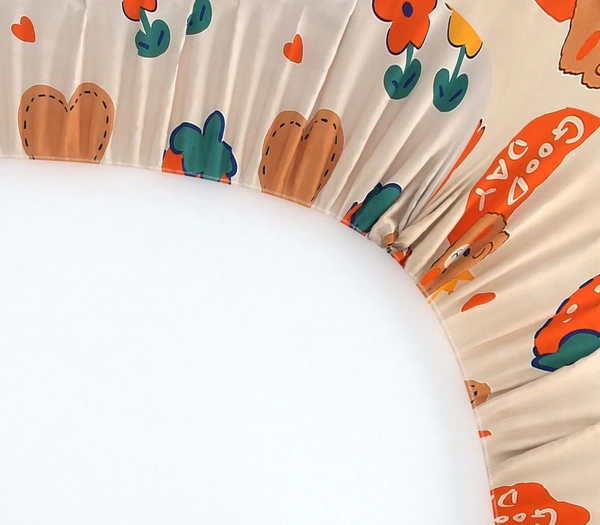 MORADO Premium Glace Cotton Elastic Fitted Single Bedsheet with 1 Pillow Cover (36x72x8 Inches) - Multicolor