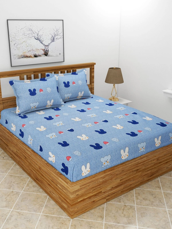 MORADO Premium Cotton Casement Double Bed Bedsheet with 2 Pillow Covers (90x100 Inches) - Blue