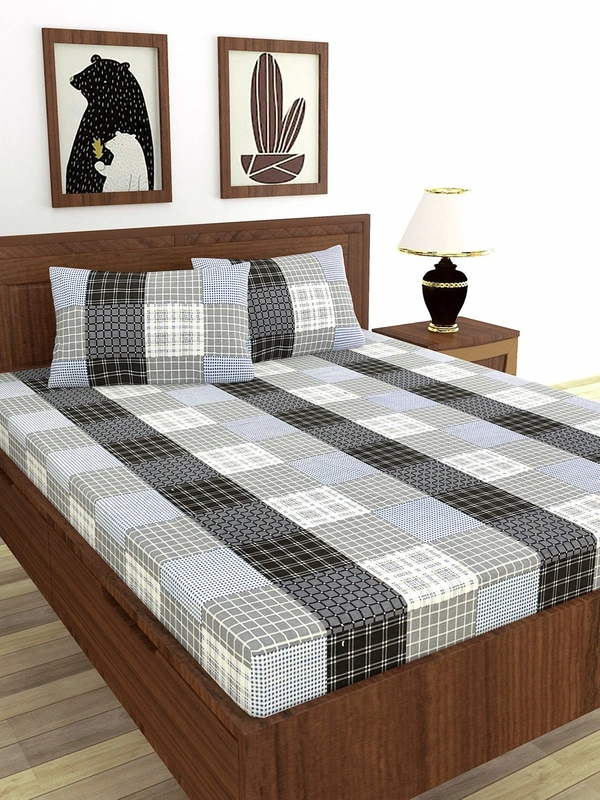 MORADO Premium Cotton Casement Double Bed Bedsheet with 2 Pillow Covers (90x100 Inches) - Grey