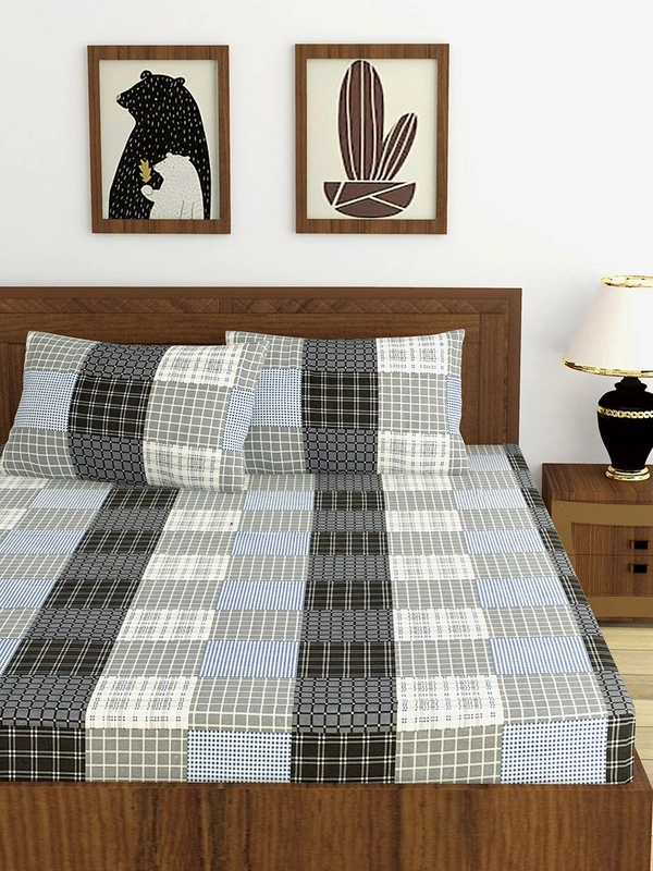 MORADO Premium Cotton Casement Double Bed Bedsheet with 2 Pillow Covers (90x100 Inches) - Grey