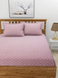 MORADO Premium Cotton Casement Elastic Fitted Double Bedsheet with 2 Pillow Covers (72x78x8 Inches) - Pink