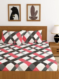 MORADO Premium Cotton Casement Double Bed Bedsheet with 2 Pillow Covers (90x100 Inches) - Red Black