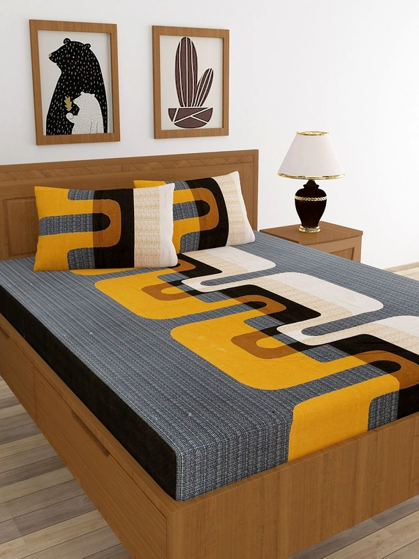 MORADO Premium Cotton Casement Double Bed Bedsheet with 2 Pillow Covers (90x100 Inches) - Yellow