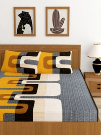 MORADO Premium Cotton Casement Double Bed Bedsheet with 2 Pillow Covers (90x100 Inches) - Yellow