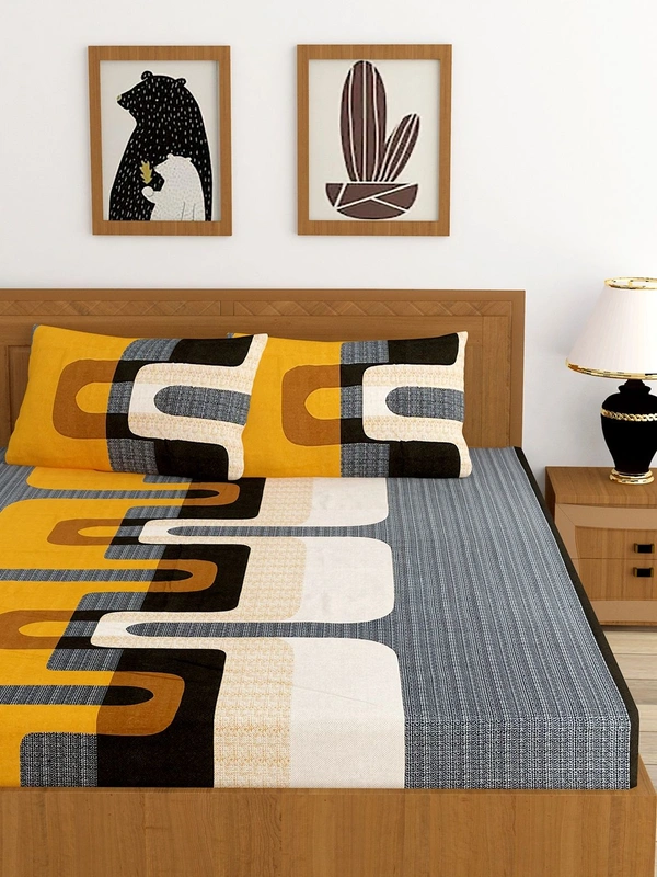 MORADO Premium Cotton Casement Double Bed Bedsheet with 2 Pillow Covers (90x100 Inches) - Yellow