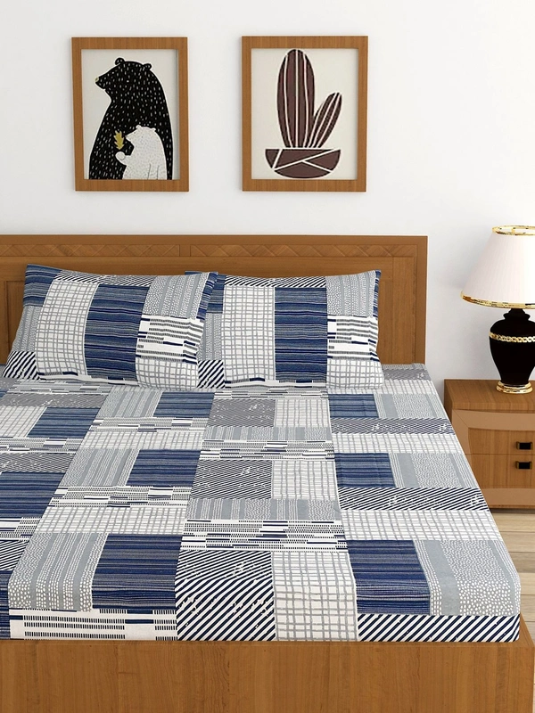 MORADO Premium Cotton Casement Double Bed Bedsheet with 2 Pillow Covers (90x100 Inches) - Grey