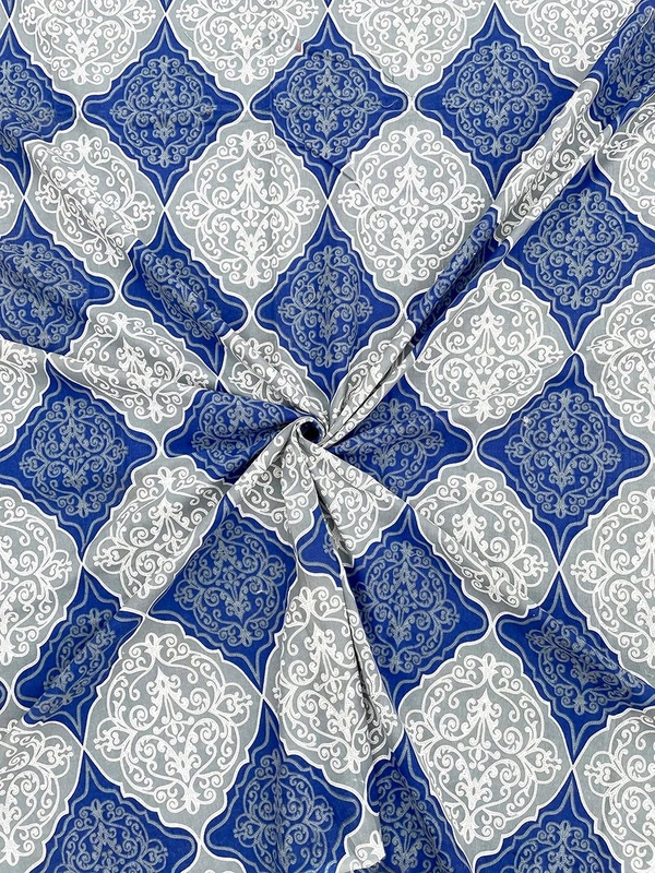 MORADO Premium Cotton Casement Elastic Fitted Double Bedsheet with 2 Pillow Covers (72x78x8 Inches) - Blue White