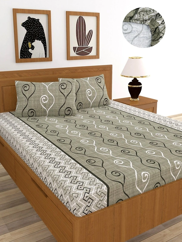 MORADO Premium Cotton Casement Elastic Fitted Double Bedsheet with 2 Pillow Covers (72x78x8 Inches) - Green