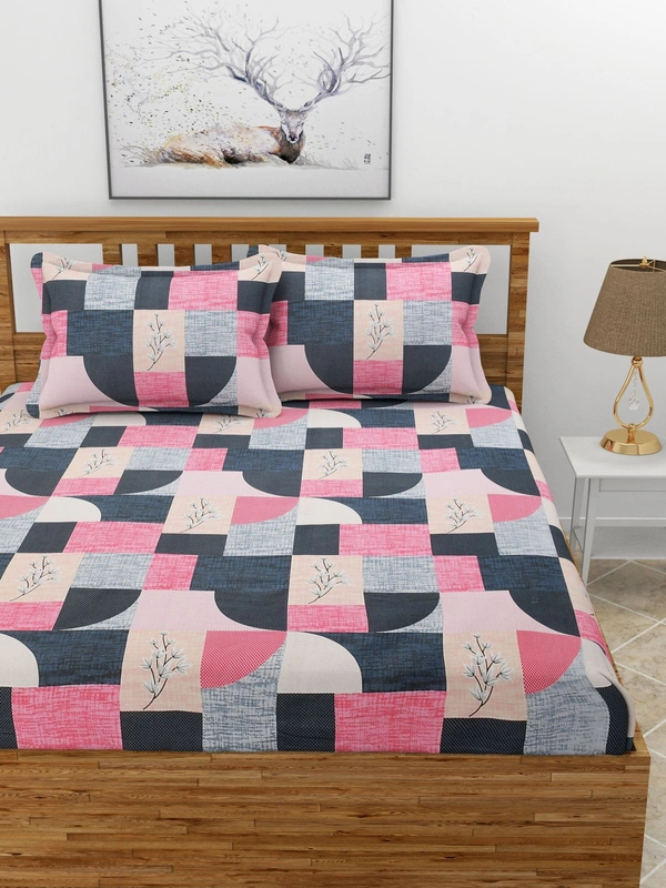 MORADO Premium Cotton Casement Elastic Fitted Double Bedsheet with 2 Pillow Covers (72x78x8 Inches) - Pink