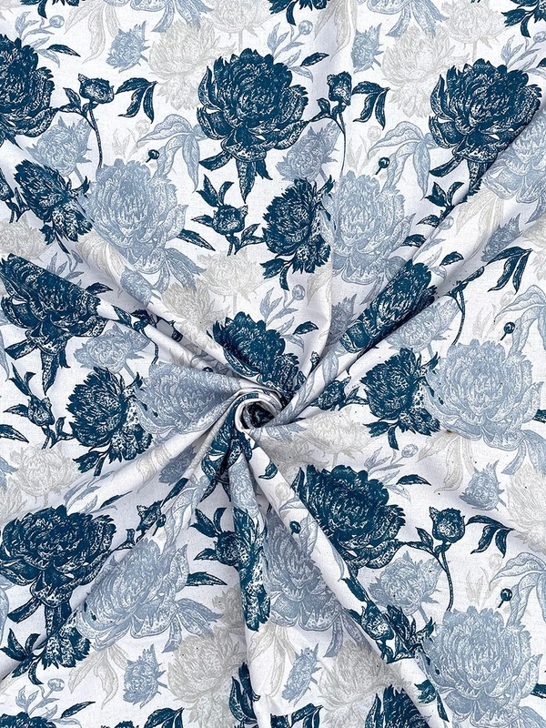 MORADO Premium Cotton Casement Elastic Fitted Double Bedsheet with 2 Pillow Covers (72x78x8 Inches) - White Blue