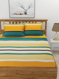 MORADO Premium Glace Cotton Elastic Fitted Double Bedsheet with 2 Pillow Covers (72x78x8 Inches) - Multicolor