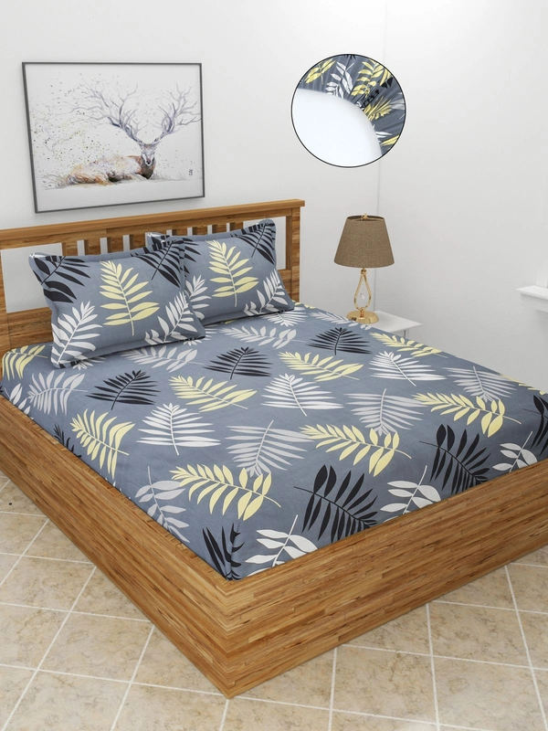 MORADO Premium Glace Cotton Elastic Fitted Double Bedsheet with 2 Pillow Covers (72x78x8 Inches) - Grey