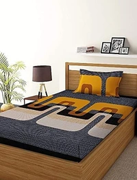 MORADO Premium Cotton Casement Elastic Fitted Single Bedsheet with 1 Pillow Covers (36x72x8 Inches, Light Grey) - 36x72x8 Inches, Yellow