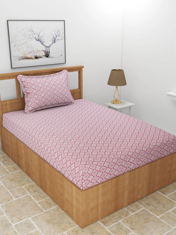 MORADO Premium Cotton Casement Single Bedsheet with 1 Pillow Cover (60x90 Inches) - Pink